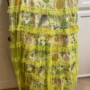 Ruffled Tiered Skirt green with a patterned skirt underneath the tulle